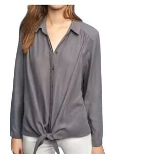 Anthropologie Maeve Tuesday XS button front tie low hem top TLS1 2904